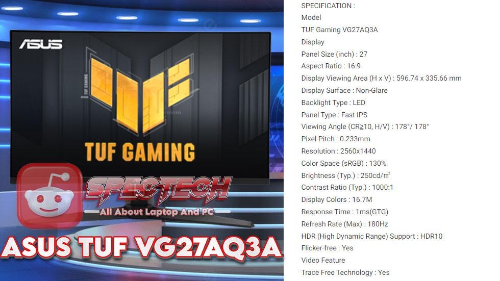 ASUS TUF VG27AQ3A 27″ QHD IPS 180Hz 1ms Gaming Monitor
