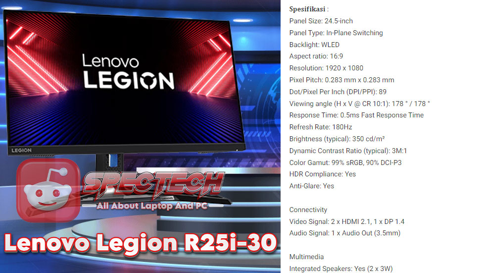 Monitor Lenovo Legion R25i-30 Monitor Gaming 25inc 180Hz