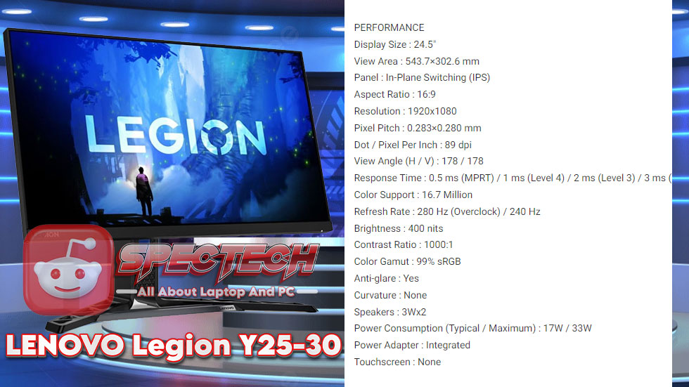 Monitor LENOVO Legion Y25-30 Monitor Gaming 25inc 280Hz